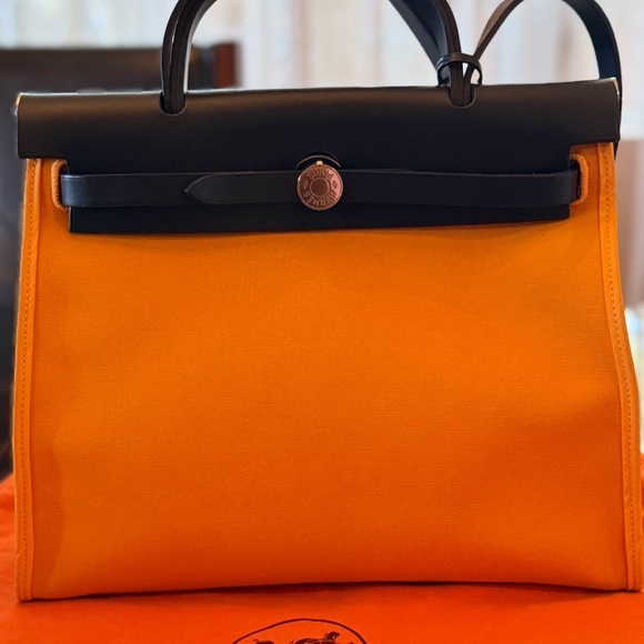 💯AUTH PRE-LOVED LUXURY HERMES TOILE CANVAS/LEATHER HERBAG 31 SHOULDER BAG🔥🔥🔥 - Picture 9 of 16